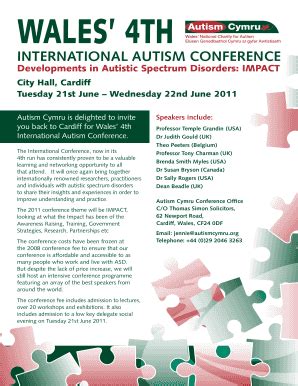 Fillable Online Wrexham Gov InternatIonal AutIsm ConferenCe Wrexham