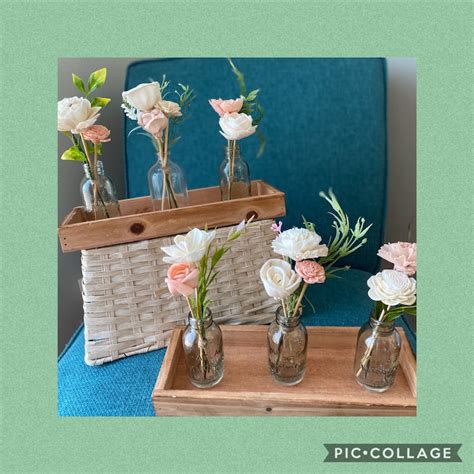 Sola Wood Flowers Set Of 3 Mini Vases In A Wooden Tray Wooden Flowers Wood Flower Mini