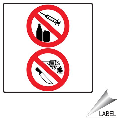 White Reflective No Drugs, Alcohol, Weapons Bilingual Label/Sticker