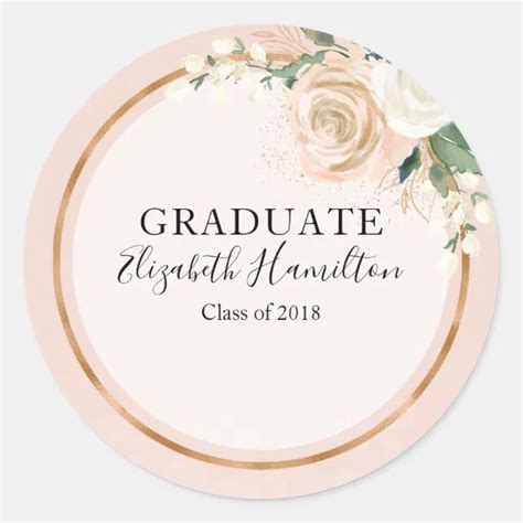 Graduate Blush And Rose Gold Modern Chic Floral Classic Round Sticker Zazzle