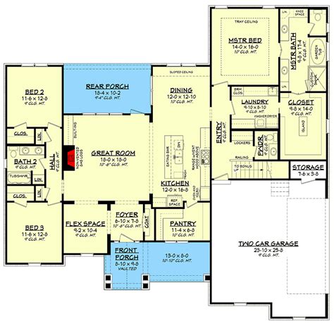 New American House Plan With Volume Ceilings Throughout Sq Ft