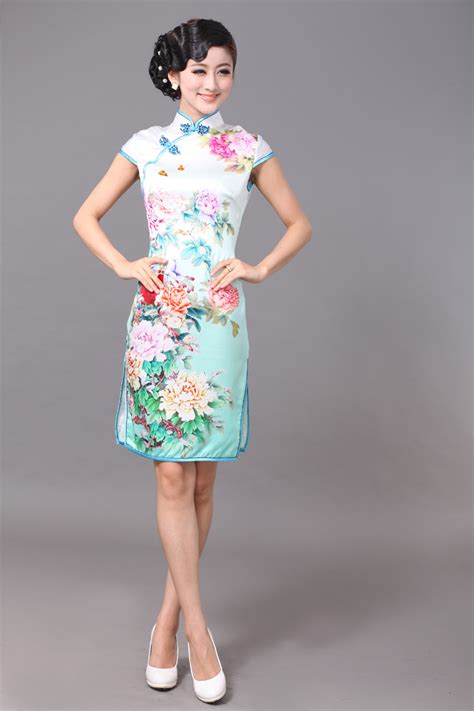 Impressive Peony Flowers Silk Cheongsam Green Qipao Cheongsam