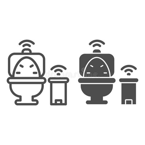 Smart Toilet And Garbage Can Line And Solid Icon Smart Home Symbol