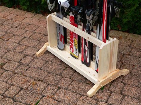 Twin Tip 4 Wooden Ski Freestanding Rack For 4 Pairs Of Skis Etsy