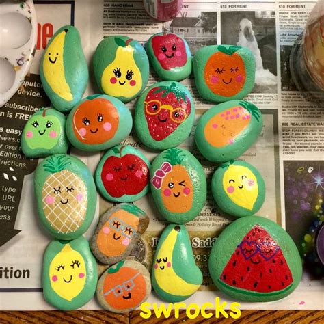 🍉🍐🍏🍎🍍🍌🍋🍊🎨 Fruit Painted Rocks Painted Rocks Painted Rocks Kids Rock