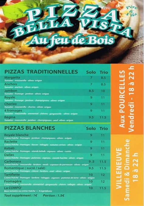 Menu At Pizzas Bella Vista Au Feu De Bois Restaurant Forcalquier