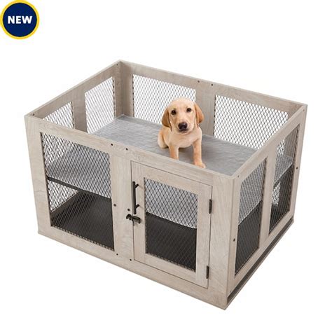 UniPaws Gray Puppy Playpen with Adjustable Floor Grid, 38" L X 28" W X ...