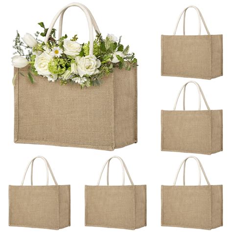 Toptie 6 PCS Large Jute Tote Bags Burlap Bridesmaid Bags Beach Bag