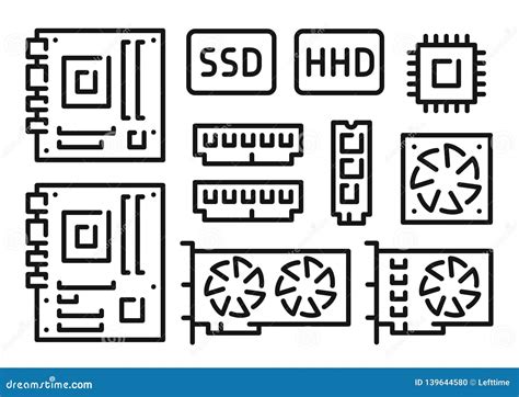 Motherboard Video Card Cpu Ram Disk Computer Components Icons Set