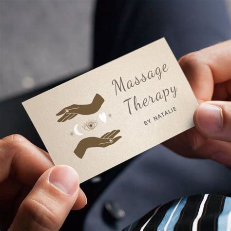 Crescent Moon And Boho Hands Massage Therapist Brown Business Card