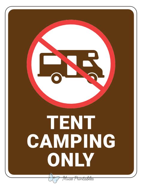 Printable Tent Camping Only Campground Sign