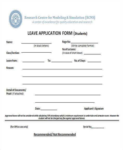 Leave Application Form Format