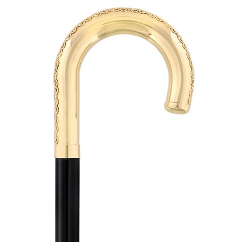 24k Gold Plated Tranquil Tourist Walking Cane W Black Beechwood Shaft