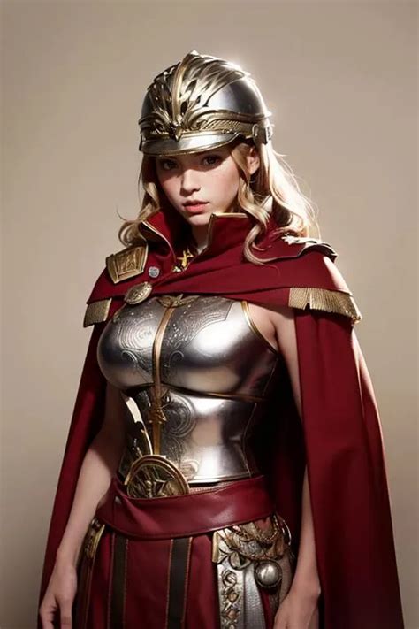 Female Roman Warrior With Helmet And Red Cape Diffus Stable