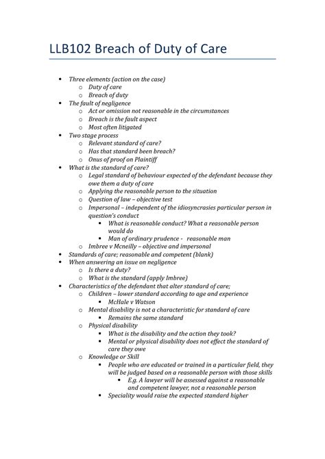 Llb102 Breach Of Duty Of Care Llb102 Breach Of Duty Of Care Three