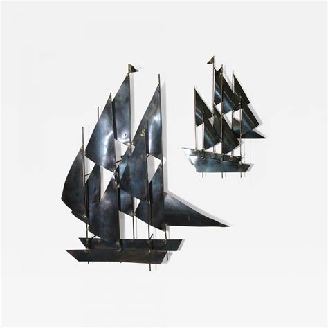 Curtis Jeré Metal Sailboats Wall Sculpture In The Manner Of Curtis Jere