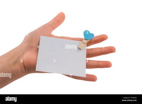 Hand Holding A Piece Of Paper On A White Background Stock Photo Alamy