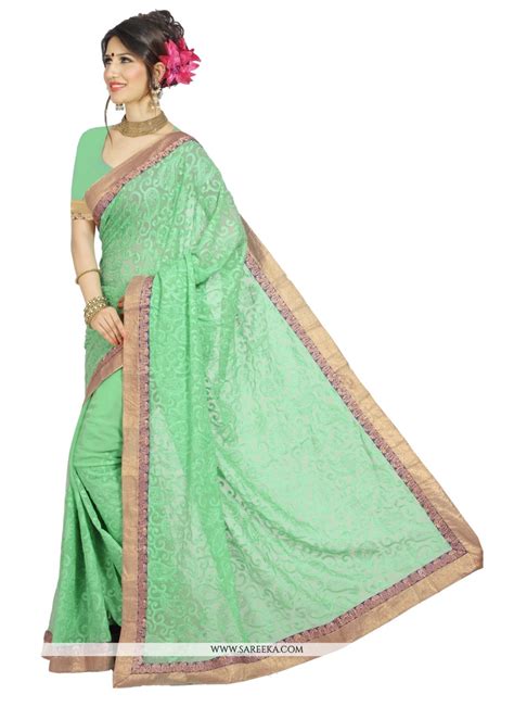 Sea Green Embroidered Work Designer Saree