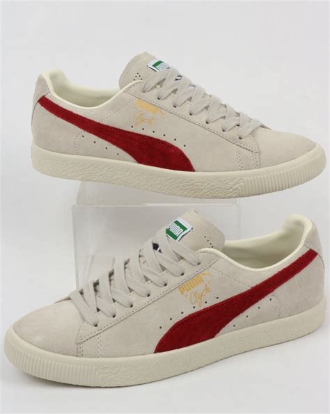 Puma Clyde Archive Trainers Grey Red Dahlia Shoes Suede Retro 80s