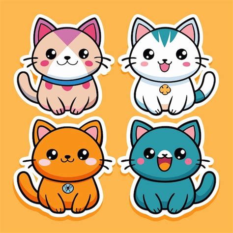 Premium Vector Cute Cartoon Cats Stickers