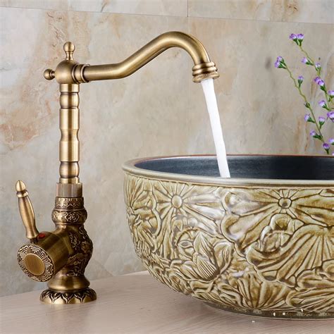 Brass Kitchen Faucet European Antique Faucet Retro Carved Basin Faucet