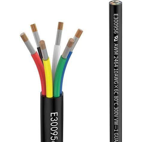 Fil 10 AWG 65 3mm² 5 Metros Câble d Extension à 6 Conducteurs UL2464