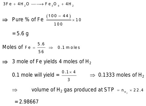 The Volume Of H Gas Produced At Stp In Lane S Process By G Fe