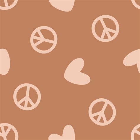 Premium Vector Brown Seamless Pattern With Peace Symbols And Hearts