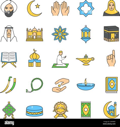 Islamic Culture Color Icons Set Muslim Attributes Religion Symbolism