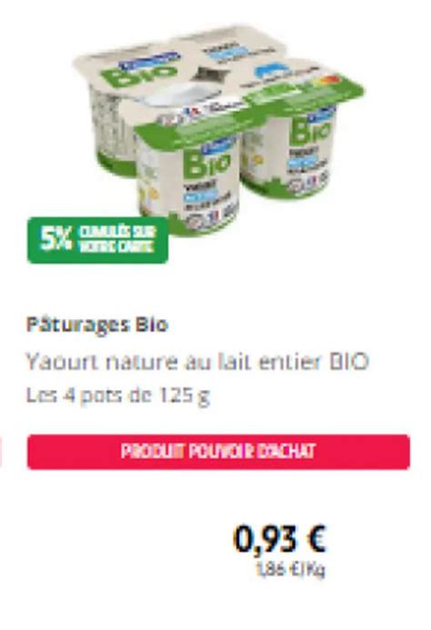 Promo P Turages Blo Yaourt Nature Au Lait Entier Bio Les Pots De