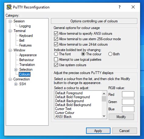 Configuring Colors In Putty