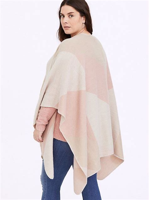 Light Pink And Tan Colorblock Ruana Plus Size Kimono Color Blocking