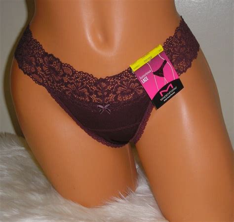 Maidenform Lace Trim Burgundy Thong Panties Lingerie Sz 6 Medium Adult