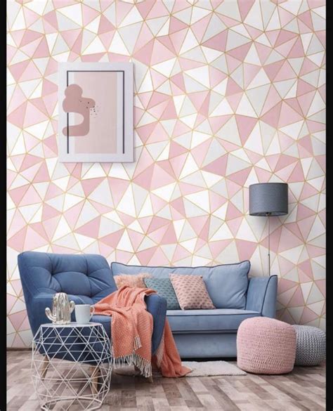 Jual Wallpaper Dinding Korea Geometri Abstrak Pink Abu Birucream Hijau