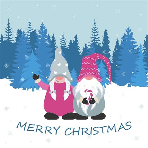 Premium Vector Christmas Card With Cute Gnomes Vector Illustration