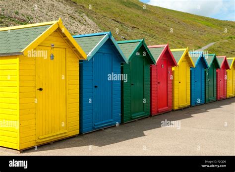 Multi Coloured Beach Huts At Whitby Beach Whitby Yorkshire England