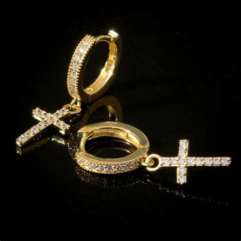 Boucle D Oreille Pendante Croix Bijou Avec Strass Argent Ou Or