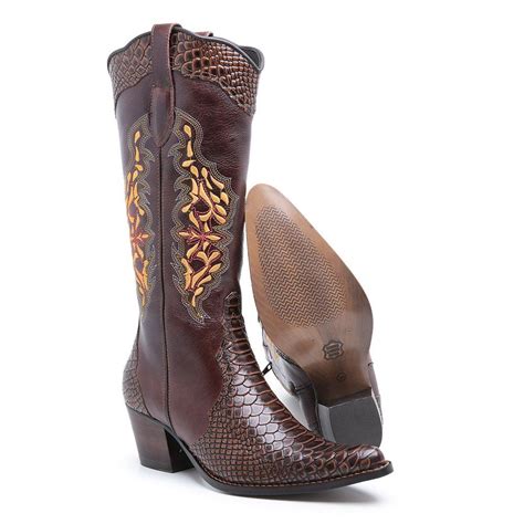 Bota Feminina Country Em Couro Anaconda Nescau Mustang Pinhao Fidalgo