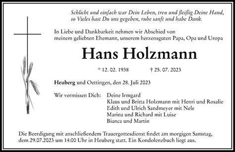 Traueranzeigen Von Hans Holzmann Augsburger Allgemeine Zeitung