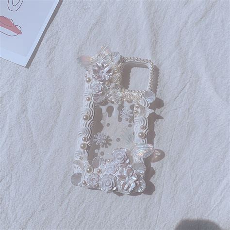 Pure White Butterfly Iphone Case Personalized Decoden Phone Etsy