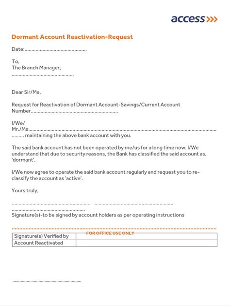 Dormant Account Reactivation Form Pdf