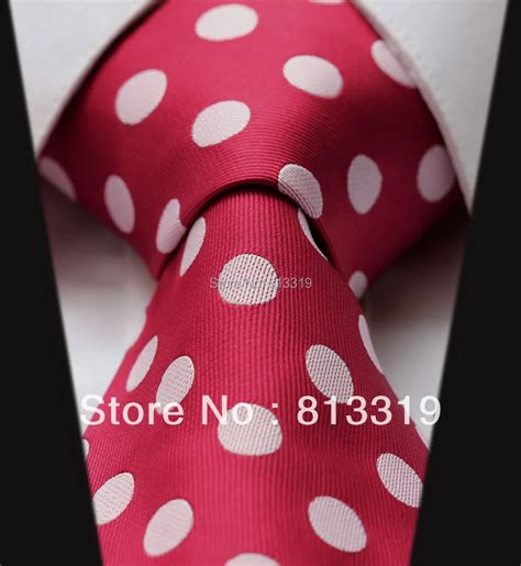 TD2001R8 Red White Polka Dot Jacquard Woven Classic Man S Tie Necktie