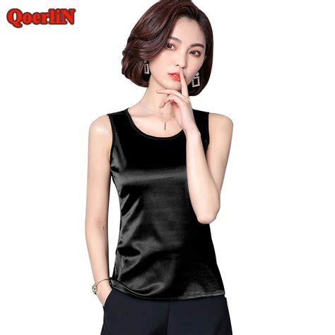 Qoerlin M Xxxl Satin Silk Vest Top Pink Women Plain Vest 2018 Summer