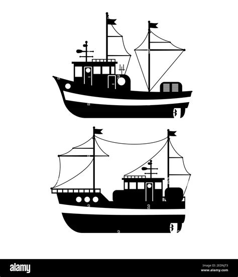 Silhouette Of The Fishing Boat Side View Commercial Fishing Trawler