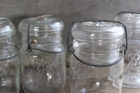 Antique Vintage Ball Ideal Jars Glass Pint Size Canning Jars W Bail Lids