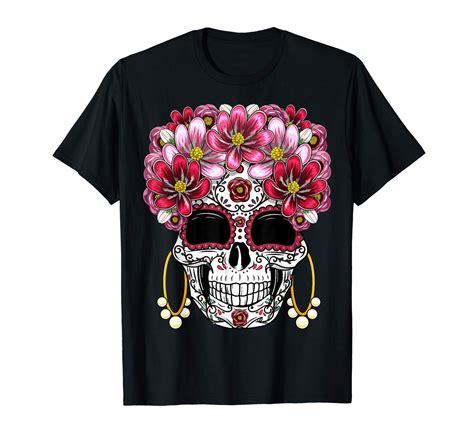 Floral Sugar Skull Day Of The Dead Dia De Muertos T T Shirt Minaze