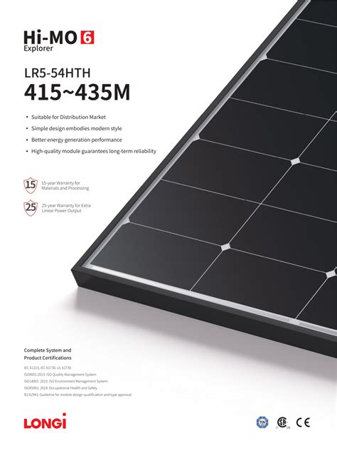 Panou Solar Longi 430W Hi MO6 Fotovoltaic Monocristalin LR5 54HTH 415