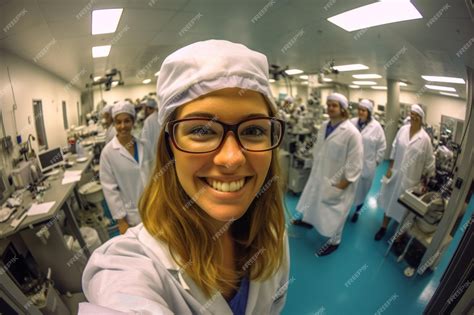 Premium Ai Image Girl Laboratory Assistant Takes A Selfie In The Laboratory