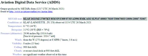 Example METAR Aviation Weather Report from KLAF. | Download Scientific ...