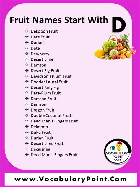 Fruits Starting with D (Properties and Pictures) - Vocabulary Point